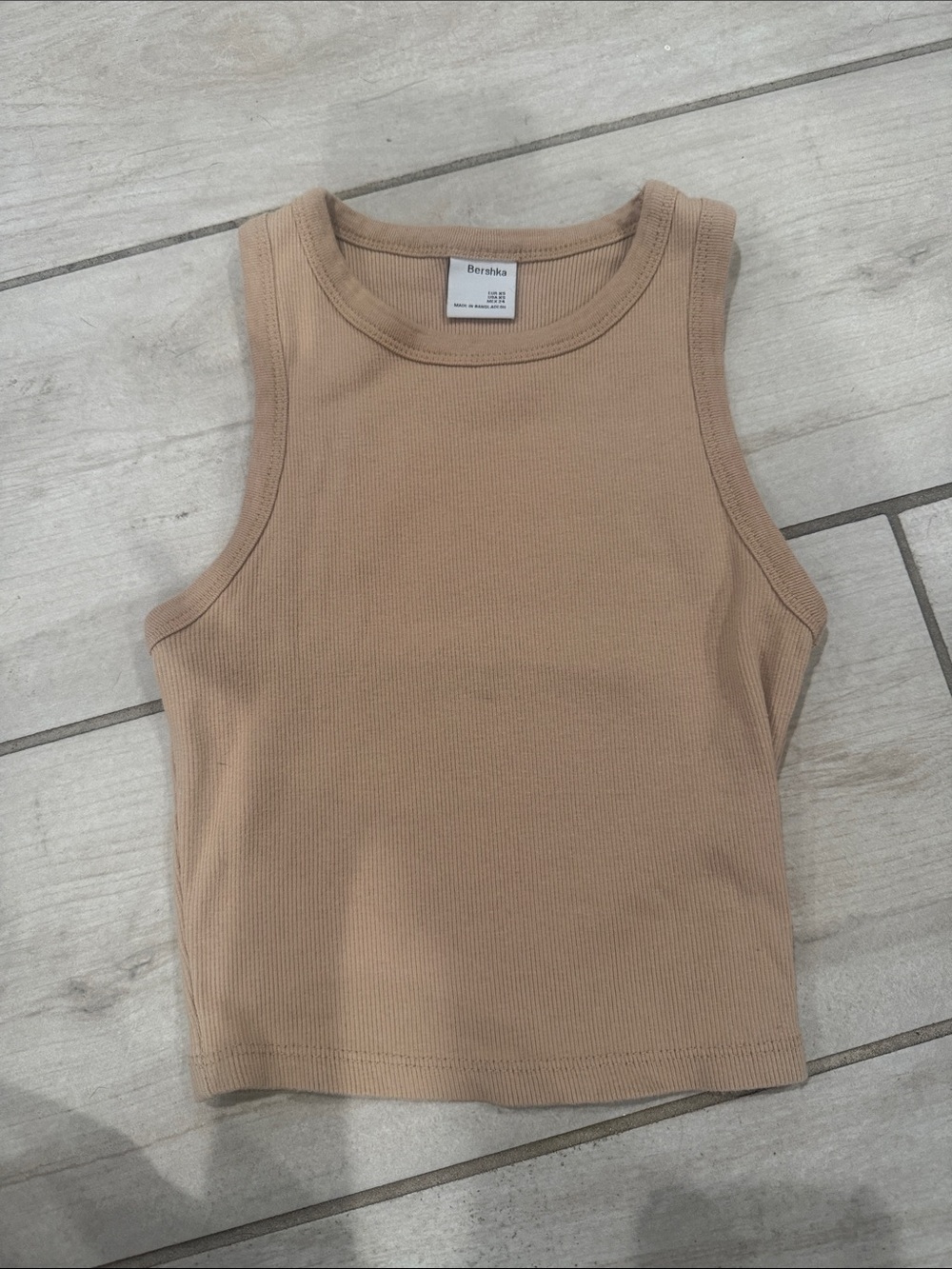 Bershka Cropped Ribbed Tank Top in Light Brown
